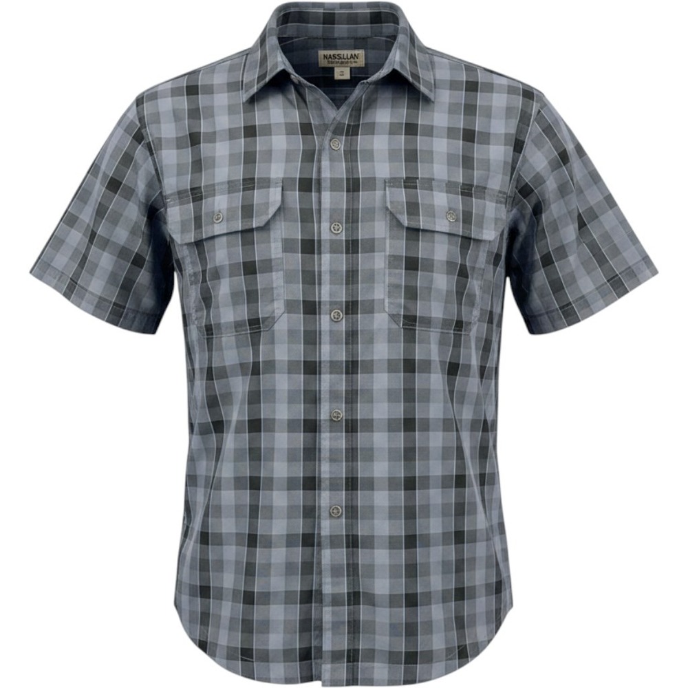 Magellan Sportswear Plaid Button Up Shirt Short Sleeve Gray Outdoors Mens Sz M